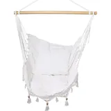 HOBEA-Germany Hängesessel weiß mit Makramee inkl. Aufhängung