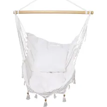 HOBEA-Germany Hängesessel weiß mit Makramee inkl. Aufhängung