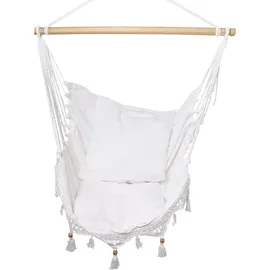 HOBEA-Germany Hängesessel weiß mit Makramee inkl. Aufhängung