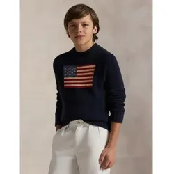 Polo Ralph Lauren für Jungen. 323668285001 Emblematischer Pullover mit Marineflagge (14años=150/155cm), Blau, Lässig, Baumwolle, Kinderbekle