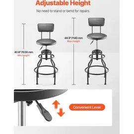 Vevor Werkstatthocker Werkstattsitz mit Rückenlehne, Garagensitz Arbeitshocker (136 kg belastbar) höhenverstellbarer Rollbrettsitz, 360° drehbarer gepolsterter Werkstatthocker für Autoreparatur