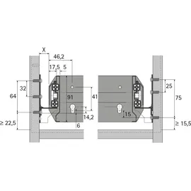 N/H HETTICH Systema Top 2000 Quadro Duplex 40, Schranktiefe 316 mm, Maß X=22mm