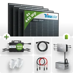 1780W Balkonkraftwerk mit Speicher 0,96kWh 4x 445W Trina Solar Glas-Glas Black F...