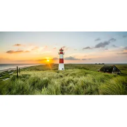 Fototapete PAPERMOON "Leuchtturm am Strand", bunt, B:3,50m L:2,60m, Vlies, Tapeten