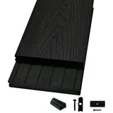 Woodstore24 Terrassendielen WoodoMalta WPC Massivdiele in Holzoptik für den Garten mit Clipsystem, (Bodenbelag Komplettset mit Unterkonstruktion, Clip-Befestigung, 2,4m L x 14,6cm B x 1,8cm Stärke, in grau, anthrazit & braun), Holzoptik, Klicksystem, Außenbereich, Gastronomie geeignet, wetterfest schwarz