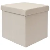 Dune Design DuneDesign Faltbarer Sitzhocker 38cm Fußhocker Polsterhocker mit Stauraum Sitzwürfel Sitzkasten Ottomane Leinen Beige-Grau