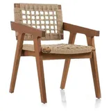 gowoll Holzstuhl Chair aus Iroko Massivholz mit Rattan Seil Braun Marino