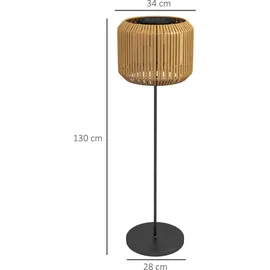 Outsunny Rattan Solarlampe, Wegleuchte mit Warmweißem Licht, Wasserdichte LED Gartenleuchte mit Lichtsensor, Stehleuchte für Garten, Rasen, Stahl,