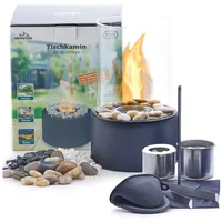 TOM Tischfeuer Tischkamin Bio Ethanol Rund Komplett Set mit Dekosteine (14-St), Standfuß