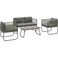 Gartenmöbel Set Aus Polyrattan Lounge-set Mit Sofa Sessel Tisch Kissen Wetterfest 116 X 60 X 69 Cm Braun+dunkelgrau