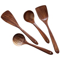 Rnemitery Kochbesteck-Set 4 Pcs Holzspatel-Set aus natürlichem Teakholz,Küchenhelfer, Holzlöffel braun