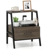 Costway Nachttisch mit Schublade, Beistelltisch mit offenem Regal und Metallgestell, Sofatisch