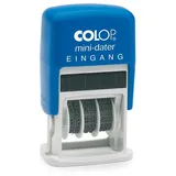 Colop 105244 Mini-Dater S160/L1 mit Text Eingang, Datum in deutsch (Z.B. 12.OKT.2025), Abdruck Blau/rot, im Blister