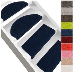 Stufenmatte Fallon, Treppenschutz in 9 Farben, 2 Varianten, Stufenschoner, Karat, Halbrund, Höhe: 8.5 mm, Velours-Oberfläche blau Halbrund – 23 cm x 65 cm x 8.5 mm