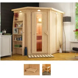 Sauna KARIBU "Cellin", beige (naturbelassen), ohne Ofen, (ohne Ofen), Saunen, ohne Ofen
