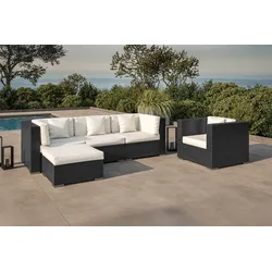 OUTFLEXX Gartenlounge, creme/weiß, schwarz, Polyrattan, für 5 Personen, wasserfeste Kissenbox