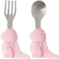 RICE Dino Kinder Besteck Geschenkbox, 19 cm, rosa