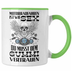 Trendation Tasse Trendation – Motorradfahrer Geschenk für Männer Motorrad Tasse mit Spruch Kaffeetasse für Biker Herren Papa grün