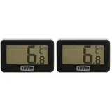 Xavax Kühlschrankthermometer digital (Thermometer für Gefrierschrank, Kühltruhe, Kühlschrank, kabelloses Temperaturmessgerät, zum Stellen, Hängen, magnetisch befestigen) schwarz (Packung mit 2)