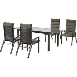Garten-Essgruppe MERXX "»Siros«", grau (graphit, graphit, graphit), Auszugsplatte, ausziehbar-Rückenlehne verstellbar, Aluminium, Sitzmöbel-Sets, Rückenlehne verstellbar durch Gasdruckfeder