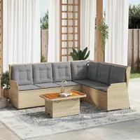 vidaXL 5-tlg. Garten-Lounge-Set mit Kissen Beige Poly Rattan - Beige