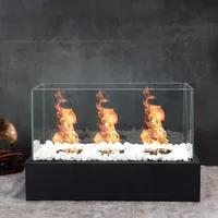 Fiérza Tischkamin XXL, Tischfeuer Komplettset, 46CM, inkl. Dekosteine, Bioethanol Kamin für Indoor & Outdoor, Wärmendes Balkonfeuer - Schwarz