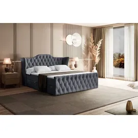 altdecor Boxspringbett VILA-Z, Polsterbett mit Kopfteil, Bettkasten, Fußteil - Hart (H4) Matratze - 160x200 - Dunkelgrau Samt - Dunkelgrau