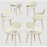 MEUBLE Cosy Esszimmerstühle 6er Set Küchenstühle Sessel Wohnzimmerstuhl Polsterstuhl mit Armlehne Rückenlehne Sitzfläche aus Sherpa Metallbeine, Skandinavisch, Weiß