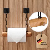 DEKAZIA® Toilettenpapierhalter Holz | Toilettenpapierhalter ohne Bohren schwarz | Klopapierhalter ohne Bohren | Klorollenhalter ohne Bohren | WC Papier Halterung | Klopapier Halterung WC Rollenhalter