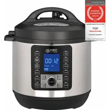 First Austria TZS First Austria Multikocher 6L, Schnellkochtopf 1000W 12 Programme, Timer, Edelstahl, Warmhaltefunktion, Dampfgarer, Reiskocher, Silbe...