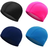TUONYIS 4 Stück Elastische Badekappen für Erwachsene Kinder, Elastische Schwimmkappen Bequemer Stoff Schwimmhut Leichte Bademütze für Wassersport Herren Damen Kinder (Bunt) (Bunt)