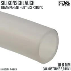 8 x 12 mm Silikon Silicon Industrie Schlauch transparent talkumiert Lebensmittel...
