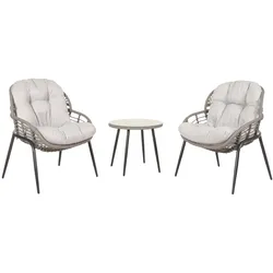 Mendler Poly-Rattan Garnitur HWC-N33, Balkon-Set Gartengarnitur Sitzgruppe Stuhl Beistelltisch ~ grau, Polster hellgrau