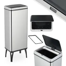 Relaxdays Mülleimer Sensor, 60 l, elektrischer Deckel, Müllbeutelhalter, Küchenmülleimer, Abfalleimer, Silber