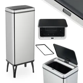 Relaxdays Mülleimer Sensor, 60 l, elektrischer Deckel, Müllbeutelhalter, Küchenmülleimer, Abfalleimer, Silber
