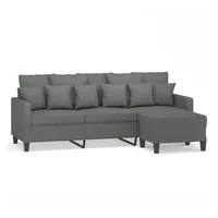 VidaXL 3-Sitzer-Sofa mit Hocker Dunkelgrau 180 cm Stoff
