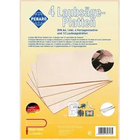 PEBARO 4 Laubsägesperrholzplatten DIN A 4inkl. 4 Vorlagenmotive und 12 Laubsägeblätt