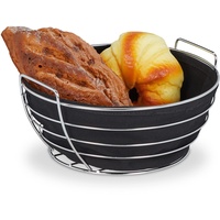 Relaxdays Brotkorb Metall, mit entnehmbarem Stoffeinsatz, rund, Frühstückskorb für Brot & Brötchen, Ø 23 cm, schwarz