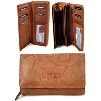 Damen Geldbörse Geldbeutel Portemonnaie 16 Karten Echt Leder RFID Braun Weich