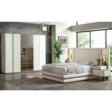 JVmoebel Komplettschlafzimmer Elegantes Schlafzimmermöbel Set in Weiß mit Art déco Design, (4-tlg., 1x Bett + 2x Nachttische + 1x Kleiderschrank), Made in Europa weiß