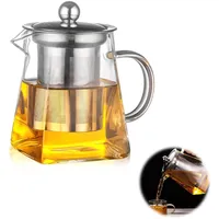 Horktrust Teekanne glas 350 ml, Teekanne mit siebeinsatz – Transparent und hitzebeständig – geeignet für die Zubereitung von Kräutertees und heißen oder kalten Getränken - Quadratische Bauform