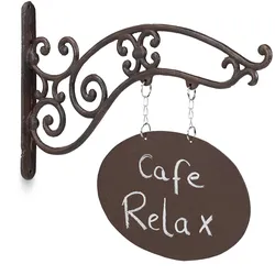 Relaxdays Ladenschild, Antik-Design, zum Beschriften, Schild mit Ausleger, Gusseisen, Bar, Geschäft, Eingang, braun