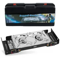 ZMC Gaskocher Butan Gaskocher Outdoor Campingkocher 2-flammig + Gaskartuschen 227g, (Doppel Kartuschenkocher mit Piezozündung, Wärmeleistung: 2,5KW), für Outdoor und Innenraum, Gasherd Kochfeld Gas Kocher Herd Doppel Gaskocher ohne Kartuschen