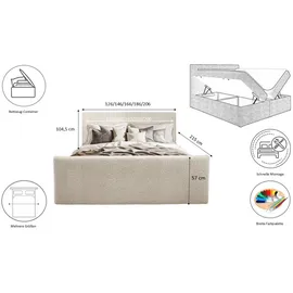 kaiser möbel Boxspringbett mit bettkasten und topper LAMM stoff Sven Hellbeige 140x200 cm - Beige