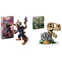 LEGO Marvel Rocket & Baby Groot, baubares Superhelden-Spielzeug & Jurassic World Dinosaurier-Fossilien: T.-rex-Kopf, Dinosaurier-Spielzeug