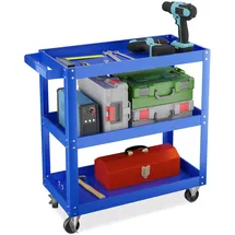 Relaxdays Werkstattwagen, mit 3 Ebenen, mobiler Montagewagen, bis 100 kg belastbar, HBT: 76x78x35 cm, blau