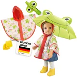 Heless 6721 Puppen-Regen-Set Froschi Carlo mit Regenschirm, Regencape und Stiefelchen, für Puppen der Größe 28-35 cm