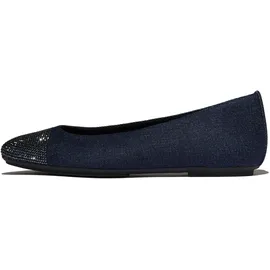 FitFlop Ballerina FITFLOP "DELICATO CRYSTAL CAP-TOE DENIM BALLET FLATS", Damen, Gr. 38, blau (dunkelblau), Textil, Schuhe Ballerina, Schlupfschuh, Businessschuh mit funkelnden Strasssteinchen besetzt