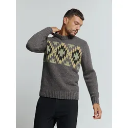 Rundhalspullover NO EXCESS "No Excess Jacquard-Pullover mit Seide", Herren, Gr. XXXL, grau (dunkelgrau), 72% Acryl, 21% Nylon, 7% Seide, Pullover