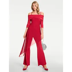 Overall HEINE, Damen, Gr. 34, Normalgrößen, rot, 95% Polyester, 5% Elasthan, Netzmaterial:100% Polyamid, unifarben, lang, 3/4-Ärmel, Overalls